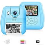 WEOLULI Instant Print Camera, Instant Print Photo Digital Camera for Boys Toddler, Christmas Birthday Gifts for Age 3-8 Girls Boys,Kids Toy with 3 Rolls Print Paper, 6 Color Pens, 32GB Card(Blue)