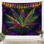 Feelyou Marijuana Leaf Tapestry for Men Adults Cannabis Leaves Wall Hanging Marijuana Weed Leaf Print Wall Blanket Room Decor Psychedelic Colorful Leaf Wall Art Medium 59x59 Beach Throw Blanket