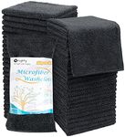 Orighty Microfiber Washcloths Towels Set 50 Pack, Highly Absorbent and Super Soft Fingertip Towels, Multi-Purpose Wash Cloths for Bathroom, Hotel, Spa, and Gym, 12x12 Inch, Black