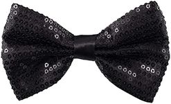 Black Men's Sequin Bow Ties - Pre-tied Adjustable Length Bowtie, Many Colors to Choose From