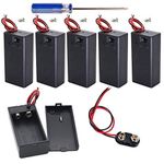 GTIWUNG 6PCS 9 Volt Battery Holder with Switch, 9V Battery Case with Switch, 6PCS 9V Battery Clips Connecter with Bare Leads and Hard Shell (Type I)