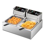 ROVSUN Electric Deep Fryer with Basket & Lid, Countertop Kitchen Frying Machine, Stainless Steel Fryer for Turkey, French Fries, Donuts12L