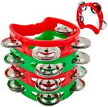 4 pcs Tambourine, SourceTon Tambourine, Mini Hand Bell, Small Tambourine, for Teaching, Performance, Holiday Party, Celebration(Red and Green)