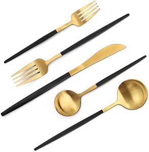 VANVRO Matte Black Gold Silverware Set, 40-Piece Stainless Steel Flatware Set, Satin Finish tableware Cutlery Set, Service for 8, Home and Restaurant, Dishwasher Safe…