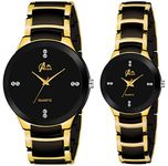 Acnos Premium Plated Full Black Dial Couple Analog Watches For Men And Women (Black Gold) Pack Of 2 - Stainless Steel