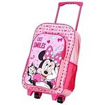 Minnie Mouse Deluxe Trolley Backpack Childrens Travel Bag Kids Character Luggage Carrier Suitcase with Side Mesh Pockets