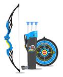 Tec Tavakkal Kids Bow & Arrow Toy, Boys and Girls Basic Archery Set Outdoor Hunting Game with 3 Suction Cup Arrows, Target & Quiver (Blue)