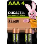 Duracell AAA Rechargeable Batteries (Pack of 4), 750 mAh NiMH, 1000 cycles, pre-charged, Long Lasting Power with a 0% plastic 100% recyclable packaging