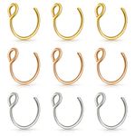 Lusofie 9Pcs Fake Nose Rings,Fake Nose Ring Hoop Stainless Steel Nose Hoop for Faux Lip Septum Nose Ring Set