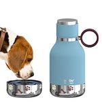 Asobu Dog Bowl Attached to Stainless Steel Insulated Travel Bottle for Human 37oz/1.1 Liter (Blue)