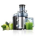 Juicer Machines, FOHERE 800W Juicer Whole Fruit and Vegetables, Quick Juicing Easy to Clean, 75MM Large Feed Chute, Dual Speed Setting and Non-Slip Feet, Silver