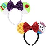 ETLUK Mouse Ears Headbands, 2 PCS Mouse Ears Sequin Bow Headbands for Women Boys and Girls, Cosplay Accessories Party Decorations (Green, Yellow)