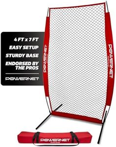 PowerNet Portable Baseball Practice Net for Pitching and Hitting, Softball Pitching Net, Pop Up Batting Cage Net Coach Shield from Errant Throws, Backyard Outdoor Training, 7 FT I-Frame Screen (Red)