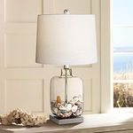 Coastal Accent Table Lamp 21 3/4" High Brushed Steel Silver Clear Glass Fillable White Drum Shade Decor for Living Room Bedroom House Bedside Nightstand Home Office Family - 360 Lighting