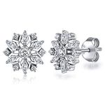 Atylyk Moissanite Snowflake Stud Earrings 925 Sterling Silver Hypoallergenic Earrings for Women Girls Christmas Gift