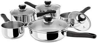 Judge Vista JJC2A Stainless Steel Set of Pans, 5-Piece Set, 24cm Saute Pan, 16/18/20cm Saucepans with Lids, 14cm Milk Pan, Induction Ready - 25 Year Guarantee