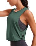 CRZ YOGA Pima Cotton Cropped Tank Tops for Women - Sleeveless Sports Shirts Athletic Yoga Running Gym Workout Crop Tops Graphite Green Medium