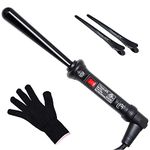 Le Angelique Reverse Tapered Curling Wand for a Unique Curly Look - 1/2 To 1 Inch (13-25mm) Conical Curler Iron with Glove And 2 Clips | 430F Instant Heat | Ceramic Coating | Dual Voltage - Black