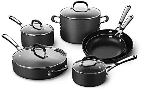 Calphalon 10-Piece Non-Stick Kitchen Cookware Set, Black Pots & Pans with Stay-Cool Stainless Steel Handles, Hard-Anodized Aluminum for Even Heating