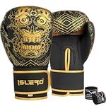 Islero Fitness Matte Black Boxing Gloves Men Punch Bag Women MMA Muay Thai Martial Arts Kick Boxing Sparring Training Fighting Gloves With Hand Wraps (Black, 10 OZ)