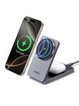 UGREEN MagFlow Qi2 15W Wireless Charger Stand Compatible for Magsafe, 2 in 1 Foldable Fast Charging Station for iPhone 16 Pro Max 15 Pro 14 Plus 12 Series, Airpods Pro 2, 3 (No Wall Charger)