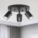 Ketom Ceiling Spot Lights Indoor: 3 Lights Led Semi Flush Mount Ceiling Light Fixture GU10 Head Modern Black Adjustable Directional Light for Kitchen Bathroom Bedroom Hallway