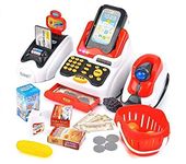 Smartcraft Toy Cash Register for Kids with Checkout Scanner,Card Reader, Credit Card Machine, Play Money and Food Shopping Play Set