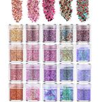 TEUVO Holographic Body Glitter, 20 Colors Cosmetic Glitter for Face, Eyes, Lips and Hairs, Hexagon Chunky Glitter with Different Sizes for Nail Art and DIY (Style A)