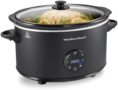 Hamilton Beach 6 Quart Set & Forget Programmable Slow Cooker with Defrost Function, Flexible Programming, Adjustable Countdown Timer, Large Dishwasher Safe Stoneware Crock and Glass Lid, Black (33765)
