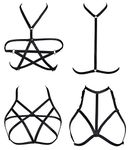 Adramata Women Harness Elastic Cupless Cage Bra Hollow Out Strappy Cupless Plus Size 4 Pcs