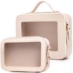 Pinkmik Clear Makeup Bag Travel Case Portable transparent Cosmetic Bag Case Clear Travel Toiletry Makeup Bag for Car with Zipper for Women, N/Beige, M+L, Clear Makeup Bag for Women