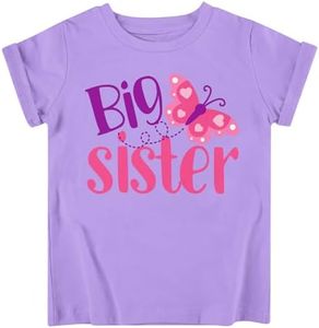Funnycokid Big Sister Shirts for Girls Size 6 Butterflies T-Shirt Purple Size 5 6 Gifts Pregnancy Announcement Toddler Promoted to Short Sleeve 5-6 Years