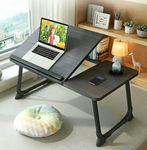 Cinica Laptop Desk Tray Bed Table, Adjustable Foldable Desk Notebook Stand Reading Holder with Cup Holder, Portable Table for Picnicing and Eating/Writing/Working on Bed/Couch/Sofa (Black)