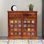 MR ARTS Sheesham Wood Sideboard Cabinet for Kitchen & Living Room | Wooden Side Board with 2 Drawers & Shelf Storage | Side Board Cabinet Furniture | Natural Honey Finish