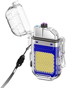 EzLife Electric Lighter USB Rechargeable Dual Arc Lighters, Cool Plasma Lighter with Waterproof Transparent Shell, 3 Modes COB Flashlight and Detachable Pocket Clip for EDC (Blue)