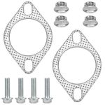 2pcs Car Exhaust Gasket, 2.5 Inch Exhaust Flange Gasket with 4 Bolts & 4 Nuts Exhaust Manifold Gasket Catalyst Converter Gasket for Connecting Car Exhaust Pipe