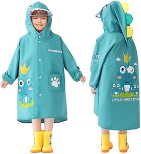 Trenovo Rain Poncho Kids, Waterproof Rain Coat with Hood, Lightweight Portable Toddler Rain Jacket for Children Boys Girls, Green Frog, 4 Years