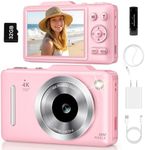 Digital Camera 4K Autofocus Vlogging Camera for Photography with 16X Zoom Anti Shake, 32GB Card, 48MP Compact Portable Point and Shoot Camera for Kids Boys Girls Teens Beginner（Pink）