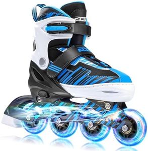 ECOO Adjustable Inline Skates Boys and Girls with Light up Wheels，Roller Skates for Kids Ages 4-12, Teen Skates for Beginner Outdoor and Indoor (Blue, Large-Youth（3-6 US）)