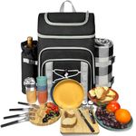 Hap Tim Picnic Basket Backpack for 4 Person with Blanket, Insulated Leakproof Cooler Compartment, Wine Holder, Cutlery Set, Engagement Gifts for Couples, White Elephant Gift Ideas, Black (36221-DG)