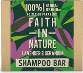 Faith In Nature Natural Lavender & Geranium Shampoo Bar, Soothing, Vegan & Cruelty Free, No SLS or Parabens, For All Hair Types, 85g