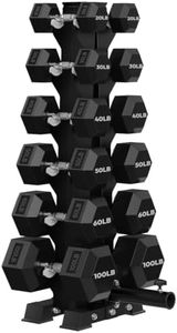 HANDBODE Rubber Coated Hex Dumbbell Set with A-Frame Rack, 600 lb Weight, Hexagon Non-Rolling Shape, Ergonomic Knurled Handle, Space-Saving Home Gym Equipment for Strength Training