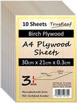 Trustleaf 3mm Birch Plywood A4-300x210x 3mm - (Pack of 10) Laserable Low fume E1 Glue Ply…