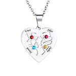 HOUSWEETY Personalised Silver Heart-Shaped Tree of Life Necklace Zircon Birthstone Pendant for Women/Mum/Grandma Engrave 2-7 Name Customised Necklace for Families/Friends/Girlfriend