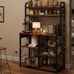 GarveeHome Microwave Stand Bakers Rack with Power Outlet, Kitchen Baker Rack with Wire Basket, 6-Tier Large Freestanding Utility Storage Shelf for Kitchen Dining Living Room, Rustic Brown