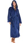 Alexander Del Rossa Womens Robe, Long Plush Bathrobe with Hood, Hooded Robes for Women Plus Size Bath Robe, Navy Blue, 4X