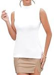 UNTYHOTS Women's Mock Turtle Neck Sleeveless Tank Top Basic Slim Fit T Shirt Clothing, Sleeveless White, Medium