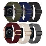 mFoniscie Stretchy Band For Apple Watch Strap 42mm 44mm 45mm 49mm for Men Women, Soft Nylon Elastic Adjustable Strap for iWatch SE3|SE2|SE Series 9 8 7 6 5 4 3 2 1 Pack of6[WATCH NOT INCLUDED]