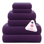 CASA COPENHAGEN Waffle Terry Towel 6Pcs Set, Cotton Extra Large Luxurious- Dark Purple, 2Bath Sheets XL- 35 x 70 Inch, 2Large Hand Towels- 20 x 31Inch, 2Large Washcloths- 16 x 16 Inch