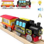 TOPLIVING Battery Operated Locomotive Train Set for Wooden Rails, Powerful Locomotive Train Vehicles Train Electric Cars with Light & Sound for Toddlers, Compatible with Thomas, Brio, Chuggington